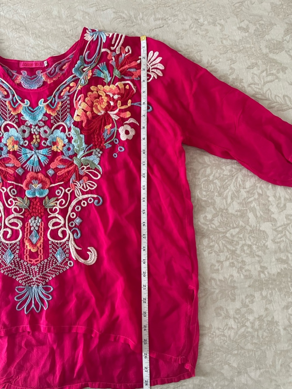 Johnny Was Hot Pink Fuchsia Embroidered Fuchsia Boho Tunic Top Blouse M - Picture 10 of 13